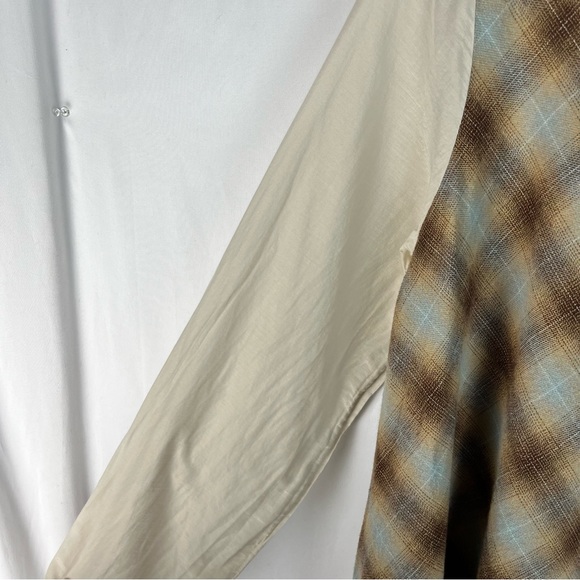 CP Shades Jaci Silk Cotton Blend Brown Plaid Print Long Sleeve Longline Tunic M - Picture 2 of 6